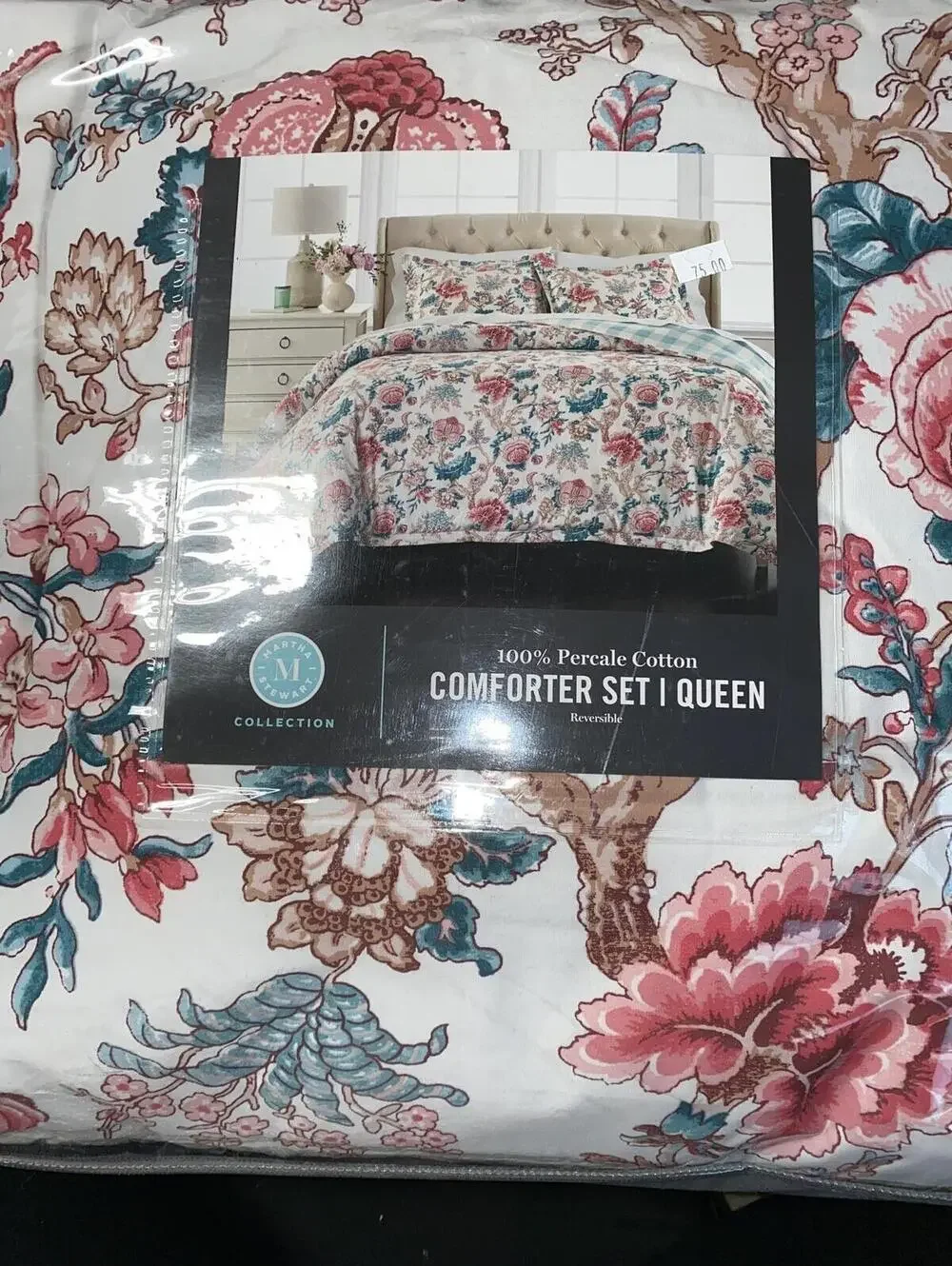 Martha Stewart Percale Jacobean 3 Piece Queen Comforter Set, NWT